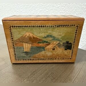 Vintage Japan Hakone Yosegi Zaiku Puzzle Trick Box Secret Compartment